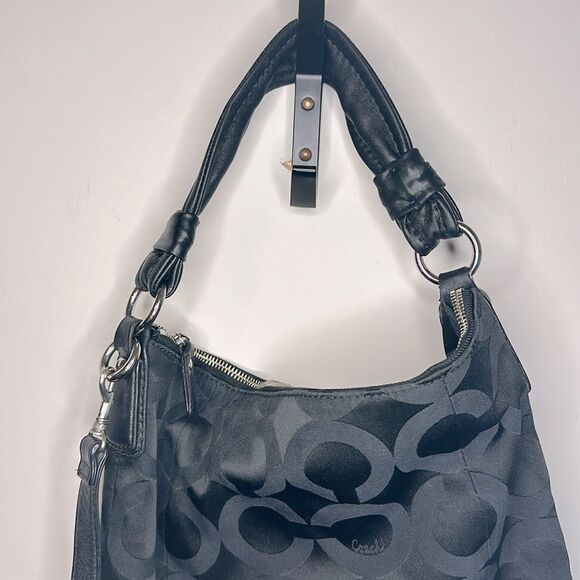 Coach Black Sateen OP Art Signature Kristen Hobo Bag #14753  Blue Interior - Picture 4 of 9